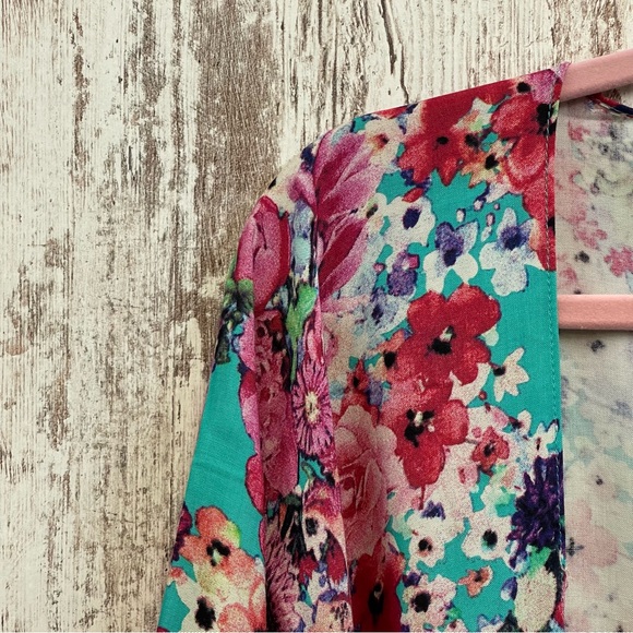Floral Kimono Cardigan Vibrant Beach Summer Cover Vibe Plus Size 1X 2X Umgee - Picture 2 of 9